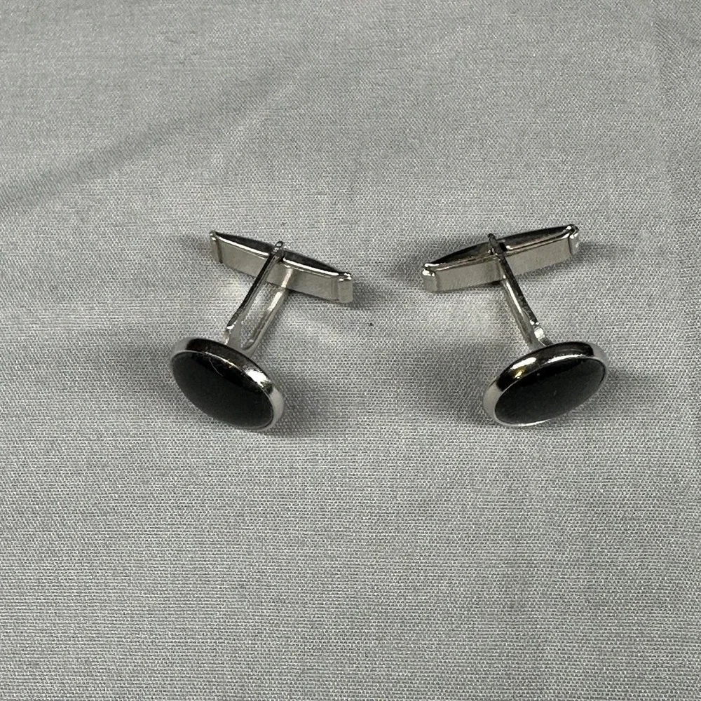Vintage Black Dome Cufflinks Retro Faux Onyx Style Men's Accessories‎ Minimalist